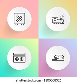 Modern, simple vector icon set on gradient backgrounds with railroad, travel, play, object, clothing, retro, banking, record, old, hat, storage, baseball, safe, business, black, track, wear, cap icons