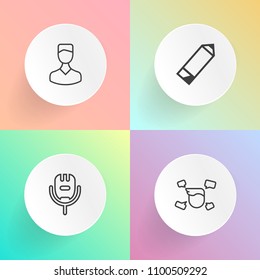 Modern, simple vector icon set on gradient backgrounds with karaoke, mic, musical, style, sing, sound, office, object, boy, user, male, profile, web, avatar, sign, song, drawing, record, guy icons