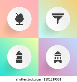Modern, simple vector icon set on gradient backgrounds with internet, replace, network, dust, food, soda, dessert, icecream, air, home, cone, technology, container, liquid, signal, drink, white icons