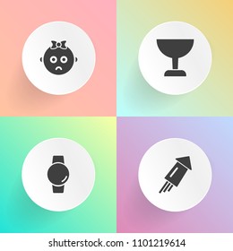 Modern, Simple Vector Icon Set On Gradient Backgrounds With Childhood, Find, Look, Screen, Party, Fire, Portrait, Watch, Search, Night, Festival, White, Baby, Technology, Zoom, Display, Year Icons