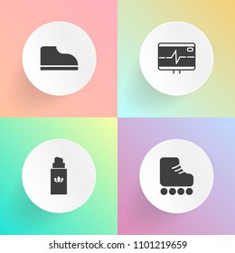 Modern, simple vector icon set on gradient backgrounds with beauty, foot, white, elegance, silhouette, fun, shoe, medical, beat, luxury, heart, medicine, rate, smell, heartbeat, spray, retro icons