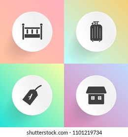 Modern  simple vector icon set gradient backgrounds and cot  bedroom  bed  travel  airplane  suitcase  building  fly  baggage  interior  crib  graphic  shape  sign  nursery  childhood  bag icons
