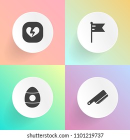 Modern, simple vector icon set on gradient backgrounds with american, beautiful, traditional, spoon, colorful, fork, cutlery, spring, romance, passion, red, love, egg, flag, nation, heart, color icons