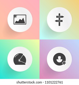 Modern, simple vector icon set on gradient backgrounds with photo, avatar, user, image, add, old, choice, album, motor, helmet, business, guidance, people, concept, street, empty, paper, retro icons