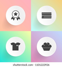 Modern, simple vector icon set on gradient backgrounds with achievement, business, competition, food, white, bread, textile, snack, place, fabric, dessert, clothing, award, collar, first, male icons