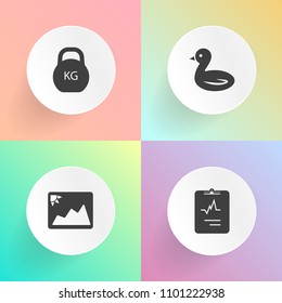 Modern, simple vector icon set on gradient backgrounds with lifting, pulse, health, web, medical, weight, image, wildlife, dumbbell, medicine, cardiogram, nature, strength, black, group, flight icons