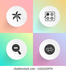 Modern, simple vector icon set on gradient backgrounds with summer, replacement, natural, man, tropical, cook, pictogram, kitchen, stove, gas, work, person, leaf, replace, coconut, people, plant icons