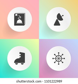 Modern, simple vector icon set on gradient backgrounds with pictogram, connection, radio, transportation, roller, element, broadcast, helm, sailboat, art, internet, rudder, antenna, fun, control icons