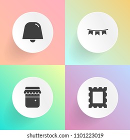 Modern, simple vector icon set on gradient backgrounds with pattern, border, wall, picture, art, frame, sweet, event, pot, notification, organic, glass, blank, natural, alert, bell, party, jam icons