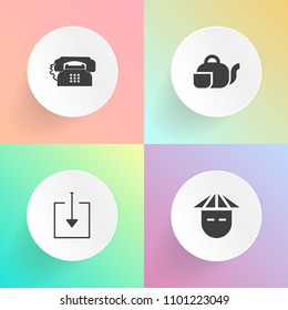 Modern, simple vector icon set on gradient backgrounds with service, happy, teapot, download, female, sign, cup, connection, web, traditional, beauty, communication, chinese, technology, asian icons