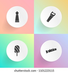Modern, simple vector icon set on gradient backgrounds with cream, note, harp, pipe, construction, piece, music, refreshing, queen, trumpet, pawn, fruit, summer, white, chess, ice, cool, game icons