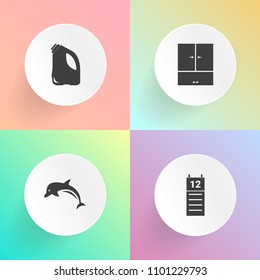 Modern, simple vector icon set on gradient backgrounds with time, black, reminder, object, jump, calendar, waste, water, nature, leap, ocean, recycle, blue, garbage, wild, marine, animal, mammal icons