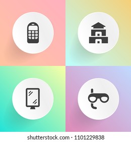 Modern, simple vector icon set on gradient backgrounds with temple, traffic, mobile, wireless, old, pagoda, road, equipment, ancient, black, outdoor, city, element, travel, culture, scuba, asian icons