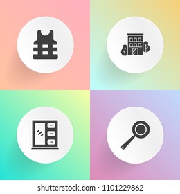Modern, simple vector icon set on gradient backgrounds with dinner, furniture, handle, house, concept, home, sea, rescue, cook, security, skillet, modern, boat, wood, interior, storage, vest icons
