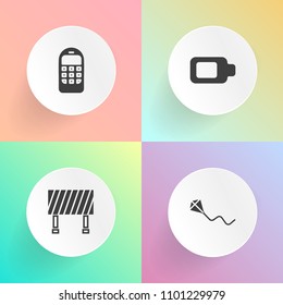 Modern, simple vector icon set on gradient backgrounds with vacation, toy, cell, leisure, call, joy, wireless, fun, transportation, equipment, black, full, childhood, screen, kid, power, sign icons