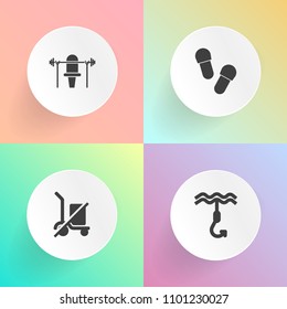 Modern, simple vector icon set on gradient backgrounds with sign, catch, gym, pin, heavy, pen, fashion, equipment, beauty, object, footwear, shipping, health, pair, metal, receiving, slipper icons