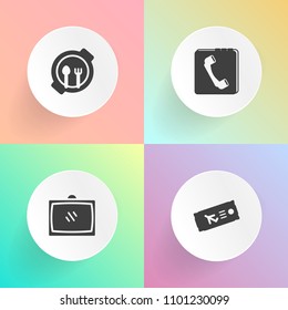 Modern, simple vector icon set on gradient backgrounds with table, nutrition, home, ticket, modern, food, child, travel, tourist, sign, healthy, plate, lunch, plane, television, fly, display, tv icons