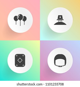 Modern, simple vector icon set on gradient backgrounds with exploration, carpenter, play, game, equipment, poker, sign, safety, holiday, party, space, air, universe, astronaut, black, vegas, man icons