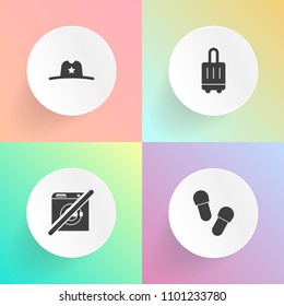 Modern, simple vector icon set on gradient backgrounds with travel, suitcase, wild, country, american, luggage, wash, journey, label, water, baggage, leather, shoe, hat, laundry, object, arrival icons