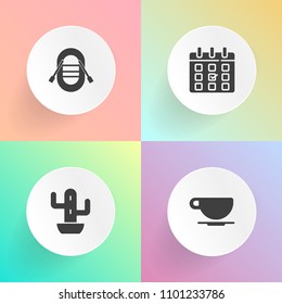 Modern, simple vector icon set on gradient backgrounds with day, drink, beverage, cup, summer, garden, transport, business, latte, botany, mug, desert, morning, schedule, event, exotic, plant icons