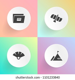 Modern, simple vector icon set on gradient backgrounds with satellite, document, adventure, travel, rock, asian, white, web, paper, sensu, element, technology, planet, shuttle, nature, business icons