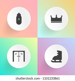 Modern, simple vector icon set on gradient backgrounds with activity, modern, skate, sign, element, window, figure, door, architecture, pre-workout, healthy, diet, entrance, concept, prince, fun icons