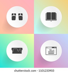 Modern, simple vector icon set on gradient backgrounds with foot, business, data, pair, pie, management, analytics, footwear, paper, knowledge, bakery, food, leisure, literature, beach, slipper icons
