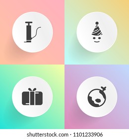 Modern, simple vector icon set on gradient backgrounds with station, funny, pump, airplane, tourism, anniversary, industry, gas, transportation, decoration, fuel, power, happiness, costume, bow icons