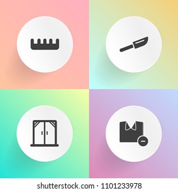Modern, simple vector icon set on gradient backgrounds with white, architecture, house, blue, comb, man, knife, modern, meal, window, care, home, hair, fork, brush, styling, table, shirt, new icons
