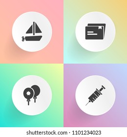 Modern, simple vector icon set on gradient backgrounds with drill, ship, boat, object, document, helium, dental, decoration, office, balloon, celebrate, holiday, surgery, blue, hospital, summer icons