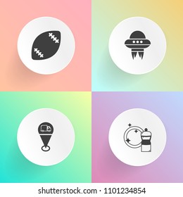 Modern, simple vector icon set on gradient backgrounds with clean, flying, pin, marker, ufo, game, bucket, broom, domestic, equipment, sponge, travel, soccer, sport, science, web, brush, player icons