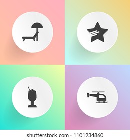Modern, simple vector icon set on gradient backgrounds with martini, relax, relaxation, helicopter, lime, umbrella, sand, holiday, beach, technology, ice, cocktail, star, beverage, shape, air icons
