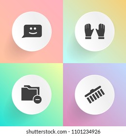 Modern, simple vector icon set on gradient backgrounds with document, open, creative, emoticon, paint, collection, black, shape, happy, storage, chat, clothing, sign, art, circle, business, face icons