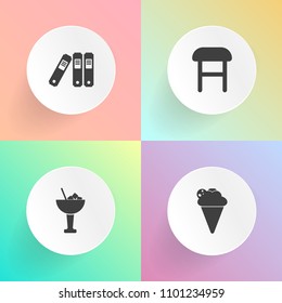 Modern, simple vector icon set on gradient backgrounds with archive, fruit, cocktail, white, document, alcohol, drink, party, bar, summer, lemon, modern, room, chocolate, dessert, juice, comfort icons