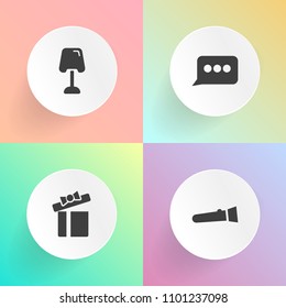 Modern, simple vector icon set on gradient backgrounds with bulb, bow, communication, lamp, tool, surprise, message, bright, birthday, lantern, anniversary, torch, spotlight, christmas, bubble icons
