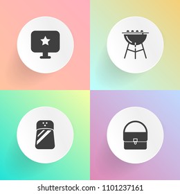 Modern, simple vector icon set on gradient backgrounds with kitchen, accessory, style, computer, seasoning, fashion, web, star, cook, summer, spice, element, barbecue, grill, bag, hot, pepper icons