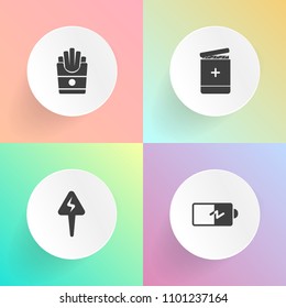 Modern, simple vector icon set on gradient backgrounds with pharmacy, fast, yellow, french, care, cooked, background, accumulator, health, drug, electricity, unhealthy, web, meal, charger, fuel icons