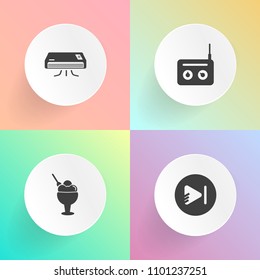 Modern, simple vector icon set on gradient backgrounds with digital, music, icecream, cream, strawberry, cold, air, broadcast, conditioning, electric, technology, tasty, conditioner, ice-cream icons