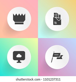 Modern, simple vector icon set on gradient backgrounds with candy, luxury, web, cocoa, snack, country, white, bar, dark, kingdom, satin, royal, cloud, sweet, princess, royalty, tasty, wind, sign icons