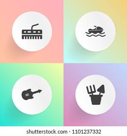 Modern, simple vector icon set on gradient backgrounds with summer, transport, vessel, industry, industrial, toy, plastic, musical, maritime, musician, sand, white, play, background, beach, song icons
