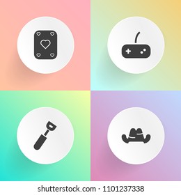 Modern, simple vector icon set on gradient backgrounds with headwear, blank, win, clothing, vegas, computer, graphic, white, eat, restaurant, head, fashion, play, black, console, video, gaming icons
