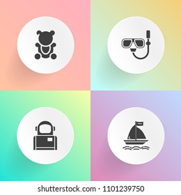 Modern, simple vector icon set on gradient backgrounds with sea, small, brown, planet, universe, graphic, wind, childhood, fluffy, wave, spaceman, summer, underwater, snorkeling, single, cute icons