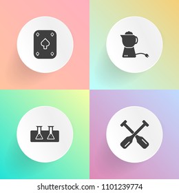 Modern, simple vector icon set on gradient backgrounds with poker, chemistry, win, medicine, pot, cup, sea, drink, sport, vegas, boat, laboratory, travel, game, canoe, play, scientific, gambling icons
