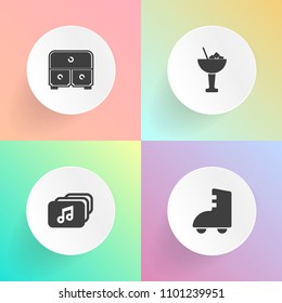 Modern, simple vector icon set on gradient backgrounds with roll, graphic, ice, drawer, glass, party, format, activity, boot, bar, beverage, martini, alcohol, fruit, document, refreshment, web icons