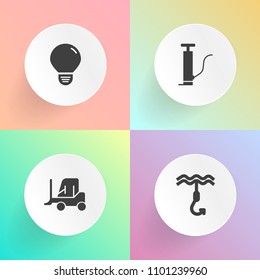 Modern, simple vector icon set on gradient backgrounds with illumination, vehicle, industry, bait, pump, gas, shipping, white, object, lamp, bulb, oil, business, simple, gasoline, fuel, van, car icons