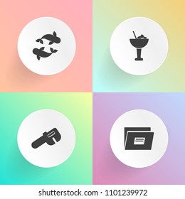Modern, simple vector icon set on gradient backgrounds with martini, white, repair, ocean, sea, wrench, animal, alcohol, cocktail, tool, lime, fishing, refreshment, beverage, office, party, web icons