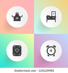 Modern, simple vector icon set on gradient backgrounds with card, black, number, time, reminder, poker, minute, play, door, room, wake, sign, modern, interior, clock, watch, kitchen, gambling icons