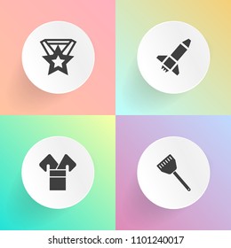 Modern, simple vector icon set on gradient backgrounds with speed, spaceship, trophy, china, travel, clothes, winner, medal, people, technology, first, food, asia, success, future, victory, sign icons