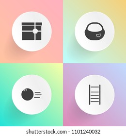 Modern, simple vector icon set on gradient backgrounds with anniversary, step, baggage, lane, fun, up, holiday, climb, alley, gift, ball, graphic, strike, white, bow, game, ribbon, hobby, pin icons