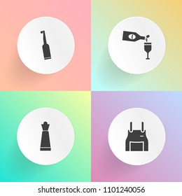 Modern, simple vector icon set on gradient backgrounds with competition, knight, pinafore, dentist, dental, wear, restaurant, cook, white, cooking, game, play, protective, hygiene, red, glass icons